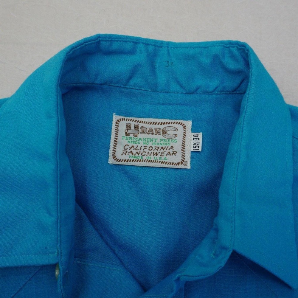 H Bar C Western Shirt Mens 15 1/2 Turquoise Pearl Snap Cowboy Rodeo - Picture 9 of 10
